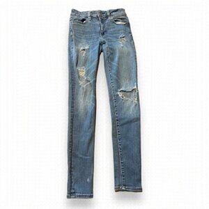American Eagle Size 0 Light  Wash Distressed High Waisted Super Stretch Jegging